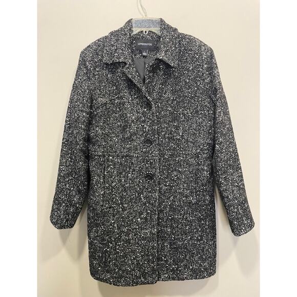 London Fog Wool Blend Black Tweed Peacoat Mid-Length Women's Sz Large - Picture 1 of 9